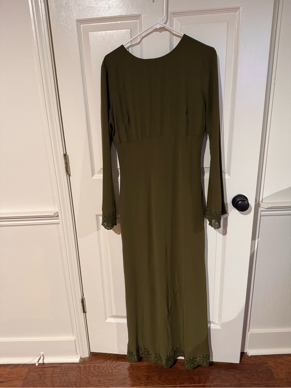 ASOS Olive Green Long-Sleeve Maxi Dress with Lace Trim